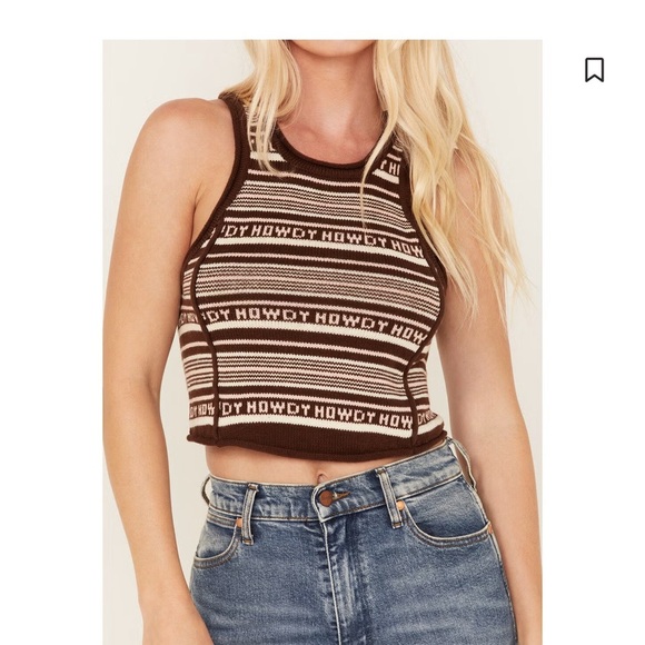 Beyond The Radar Tops - BEYOND THE RADAR WOMEN'S HOWDY STRIPE KNIT SWEATER CROPPED TANK TOP boot barn